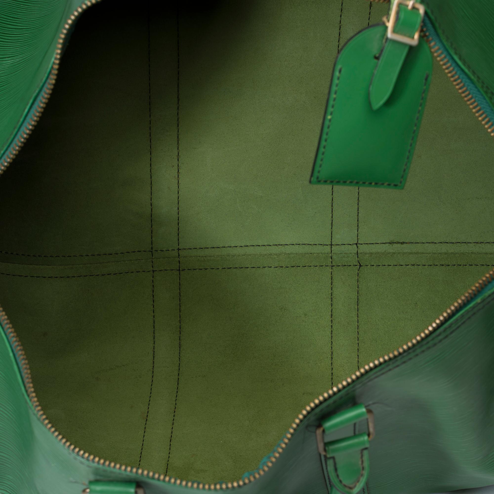 Louis Vuitton Keepall 50 Reisetasche aus grünem épi-Leder, GHW im Angebot 4
