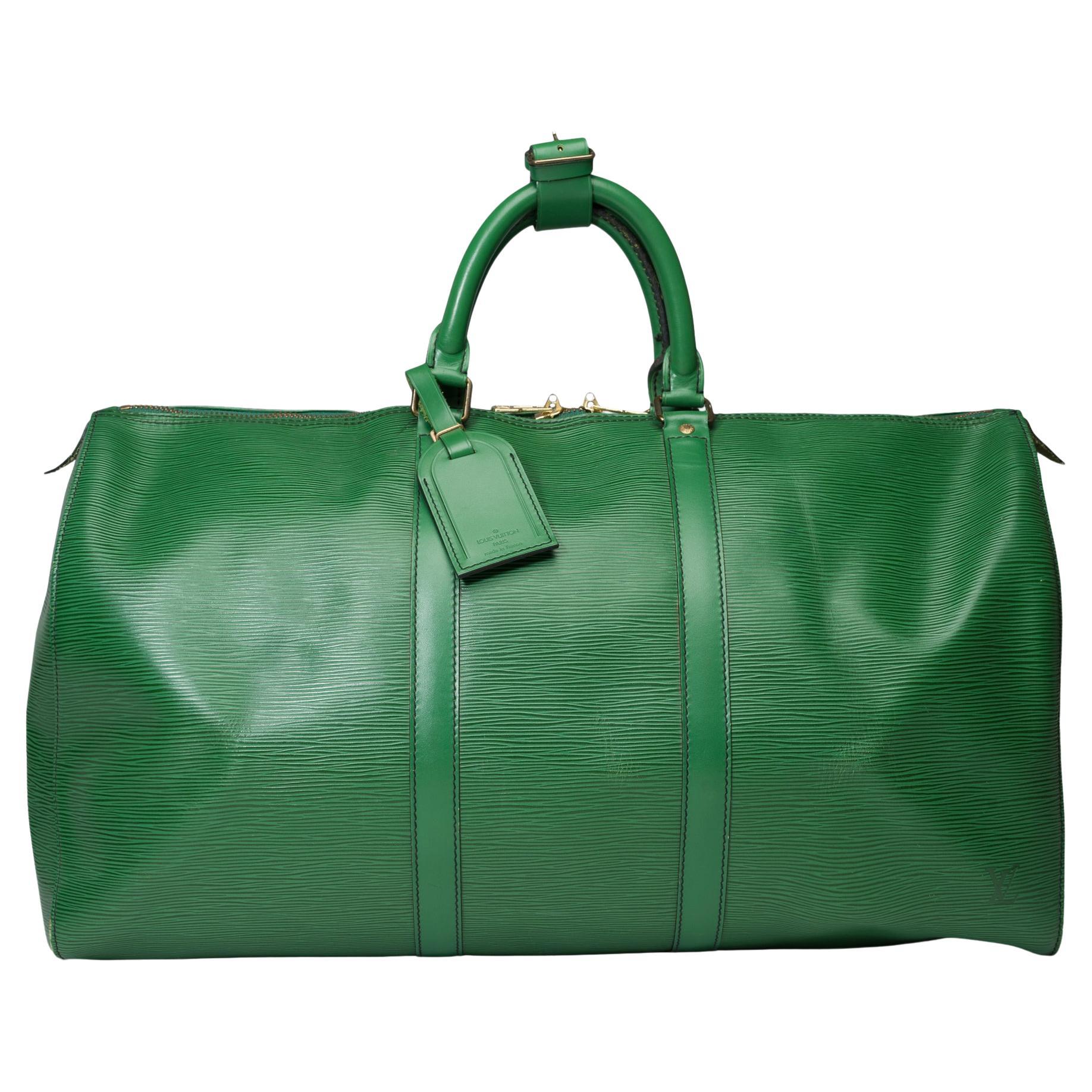 Louis Vuitton Keepall 50 Reisetasche aus grünem épi-Leder, GHW im Angebot