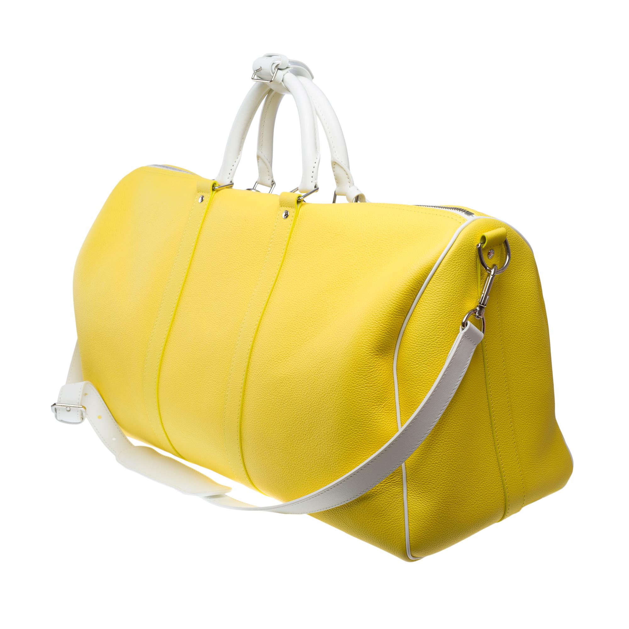 Louis Vuitton Keepall 50 Travel bag strap in yellow grained leather, PHW For Sale 1