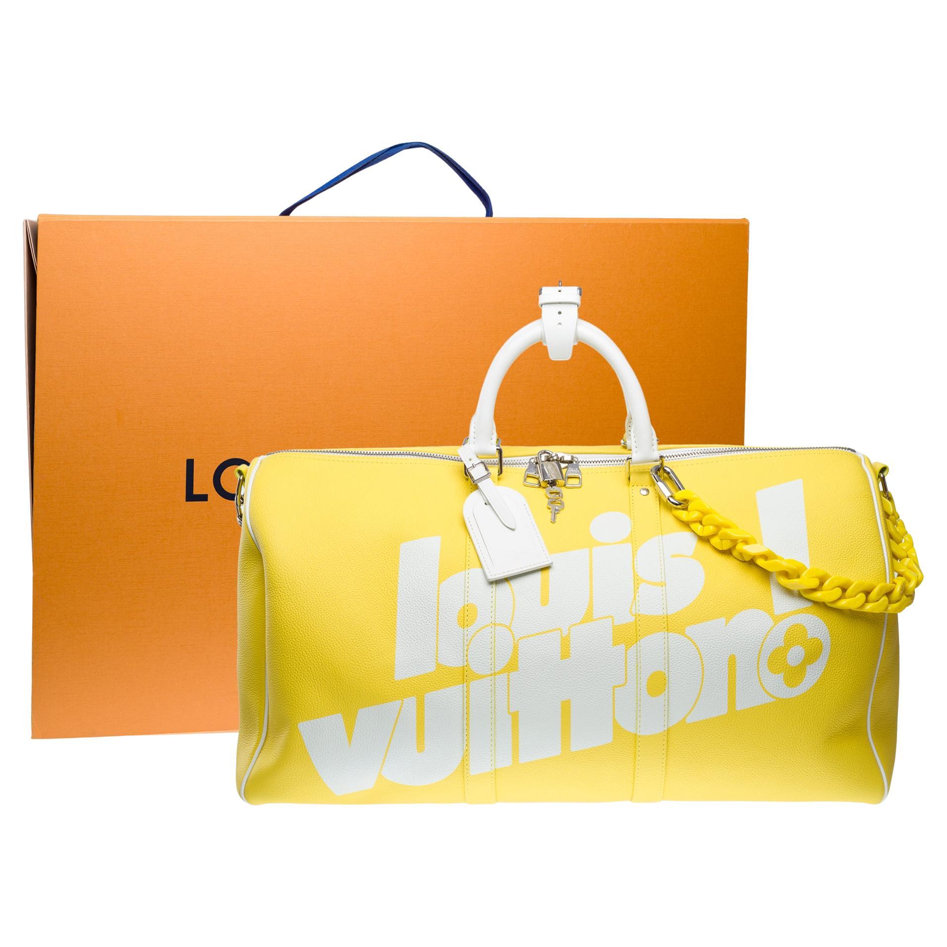 Louis Vuitton Keepall 50 Travel bag strap in yellow grained leather, PHW For Sale
