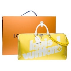 Tracolla per borsa da viaggio Louis Vuitton Keepall 50 in pelle martellata gialla, PHW
