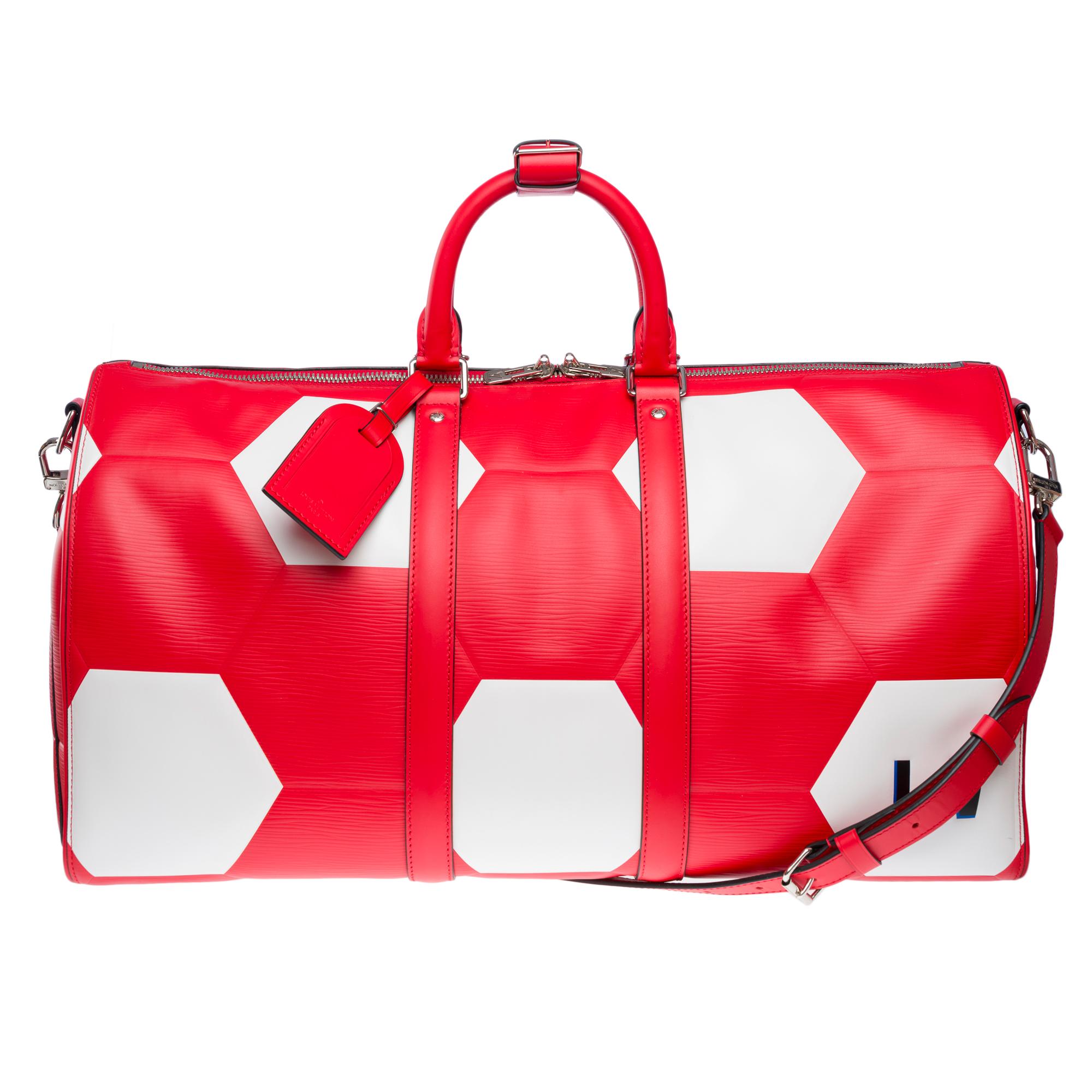 Splendid​ ​Louis​ ​Vuitton​ ​Keepall​ ​Limited​ ​Edition​ ​x​ ​FIFA​ ​World​ ​Cup​ ​2018​ ​in​ ​Russia​ ​in​ ​red​ ​cowhide​ ​epi​ ​leather,​ ​silver​ ​metal​ ​trim,​ ​double​ ​handle​ ​and​ ​removable​ ​red​ ​leather​ ​shoulder​ ​strap​ ​for​