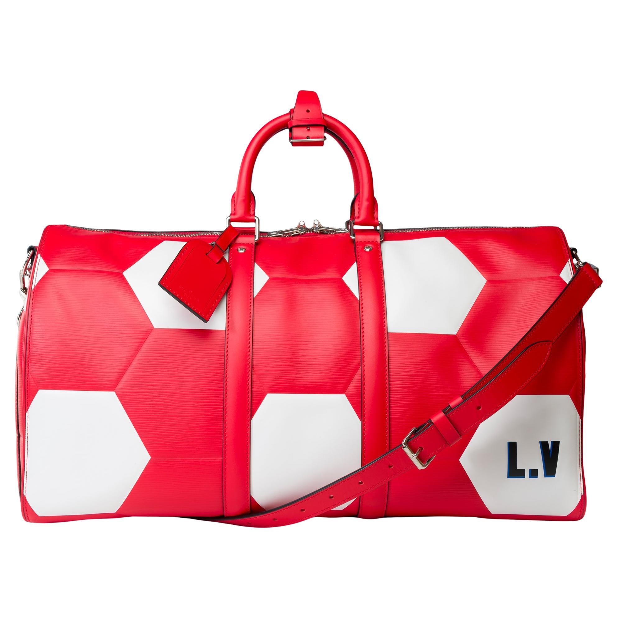 Louis Vuitton Keepall 50 x FIFA 2018 Travel bag strap in red epi leather, PHW