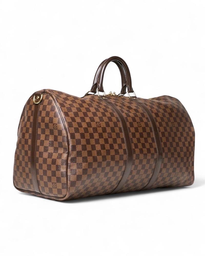Louis Vuitton Keepall 55 Bandouliere Damier Ebene (Braun) im Angebot