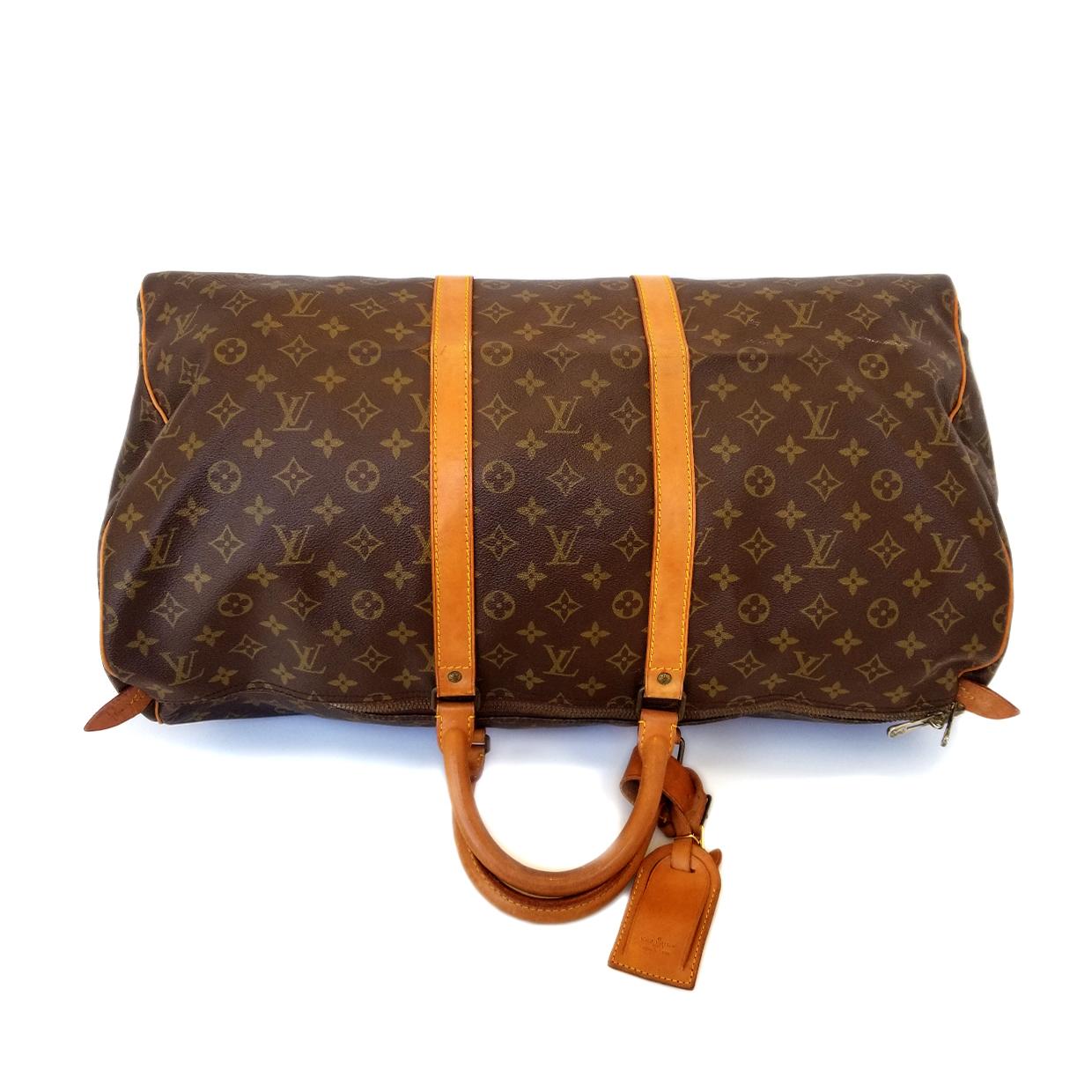 Black Louis Vuitton Keepall 55 Brown Monogram Duffle Handbag