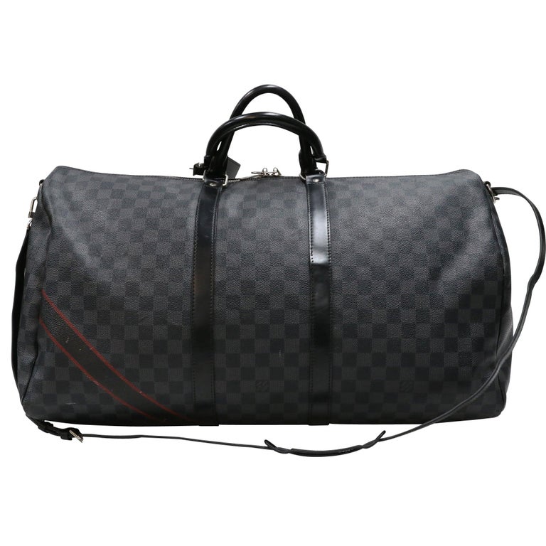 LOUIS VUITTON Keepall 55 Damier Graphite Bandouliere Travel Bag Black