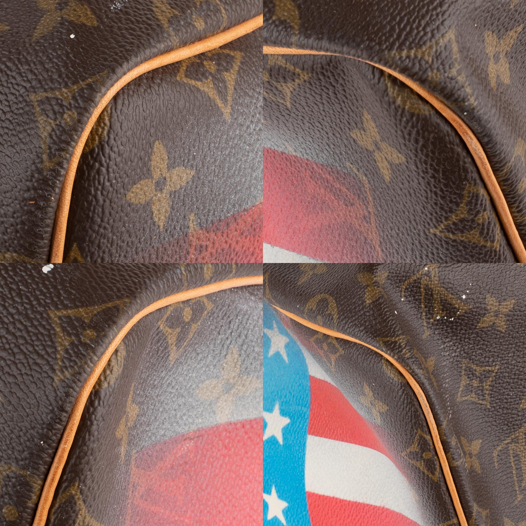 Louis Vuitton Keepall 55 Reisetasche mit Riemen, maßgefertigt „Captain America“ von Patbo! 5