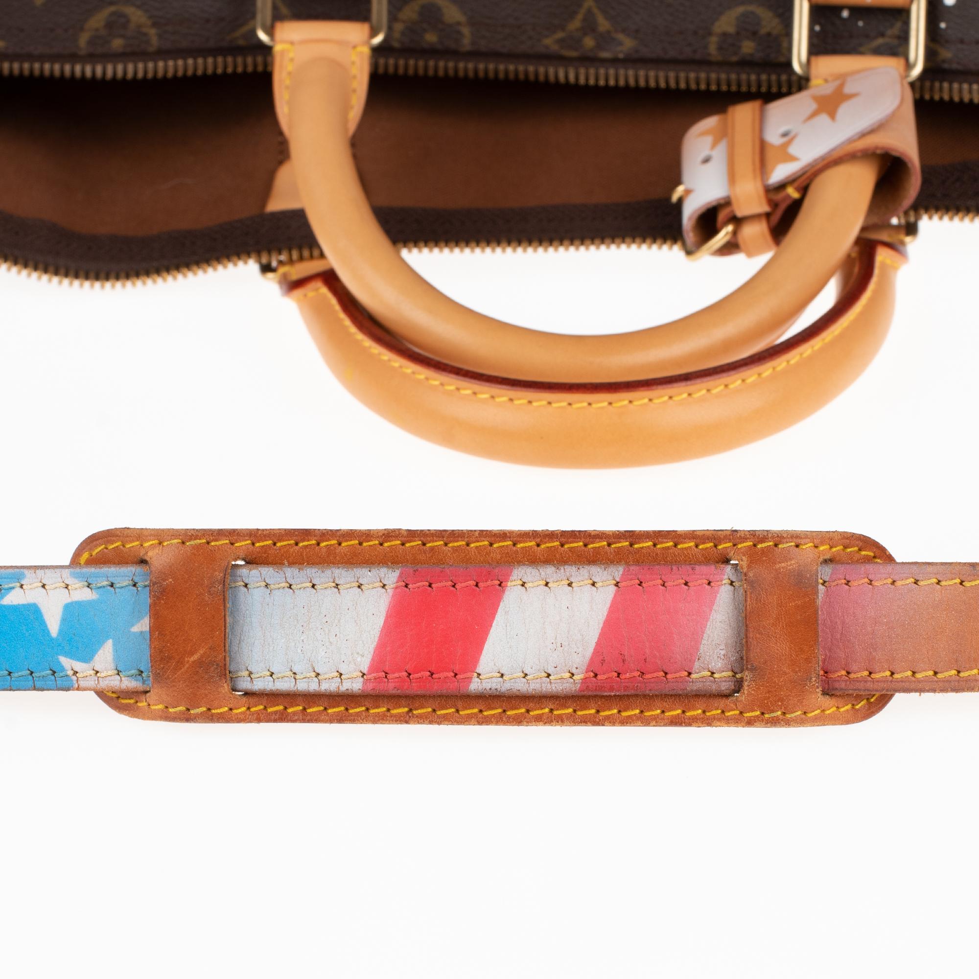 Louis Vuitton Keepall 55 Reisetasche mit Riemen, maßgefertigt „Captain America“ von Patbo! 7