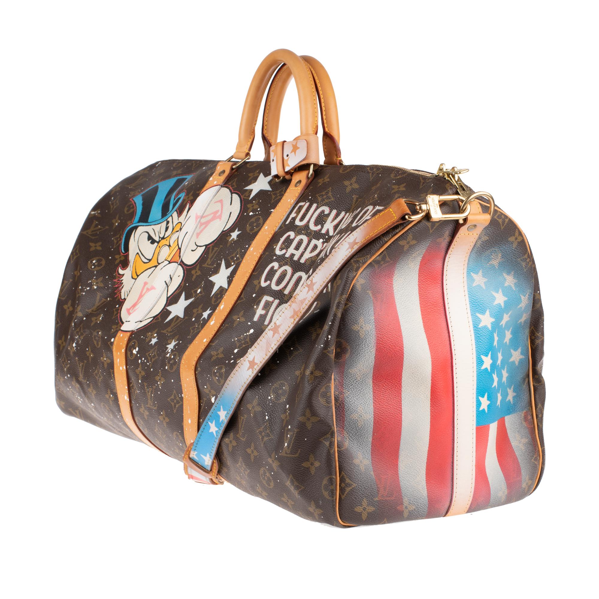 Louis Vuitton Keepall 55 Reisetasche mit Riemen, maßgefertigt „Captain America“ von Patbo! im Zustand „Gut“ in Paris, IDF