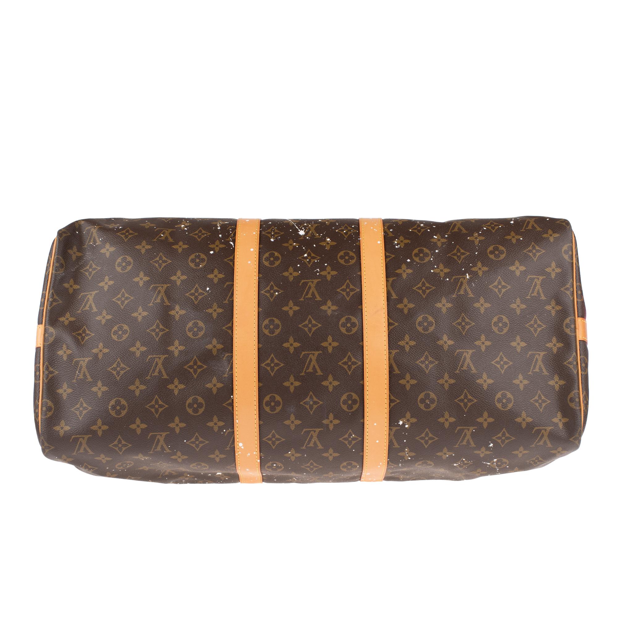 Louis Vuitton Keepall 55 strap travel bag customized 