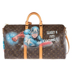 Louis Vuitton Keepall 55 strap travel bag customized "Captain America" by Patbo!