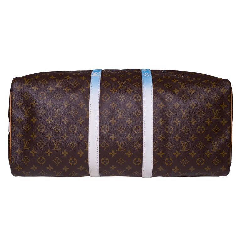 Black Louis Vuitton Keepall 55 strap Travel bag customized 