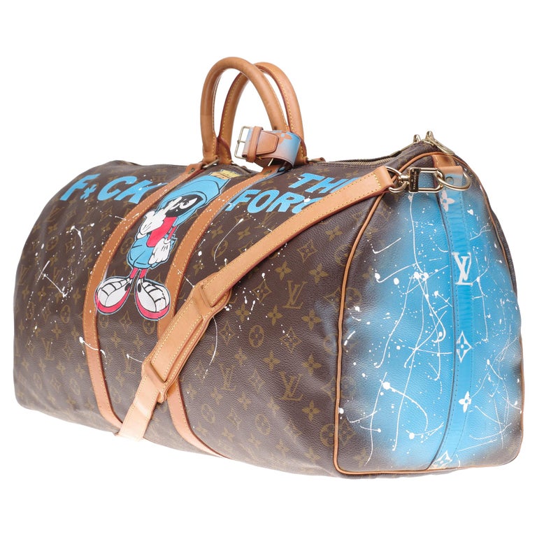 Brown Louis Vuitton Keepall 55 strap travel bag customized 