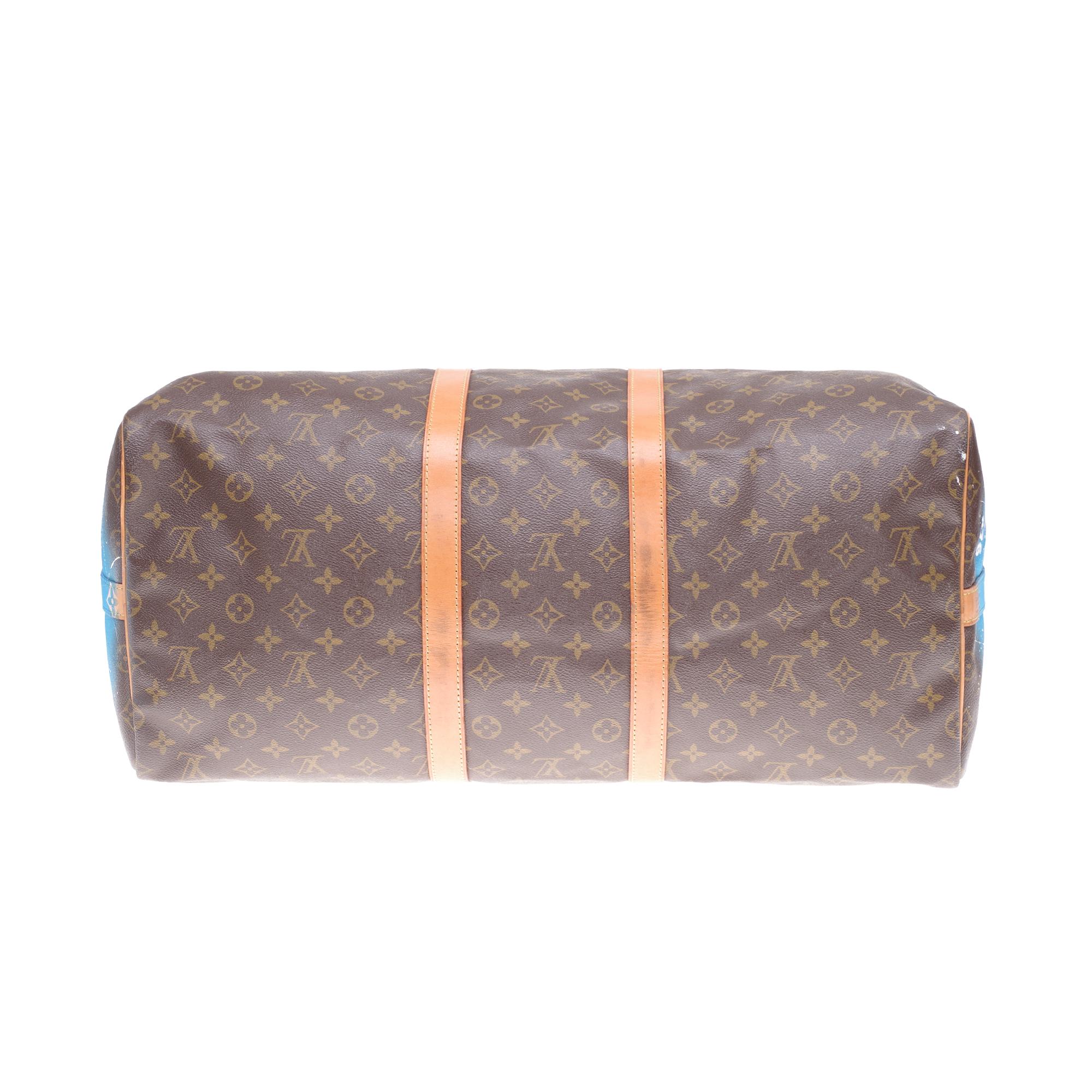 Louis Vuitton Keepall 55 strap travel bag customized 