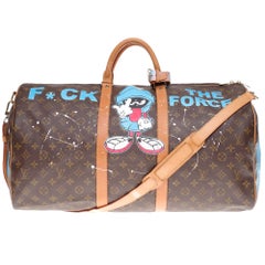 Used Louis Vuitton Keepall 55 strap travel bag customized "Popeye" by PatBo!