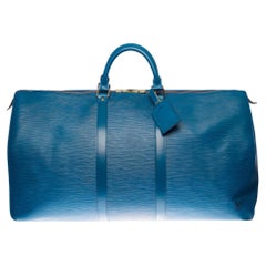 Used Louis Vuitton Keepall 55 Travel bag in Bleu Cobalt épi leather