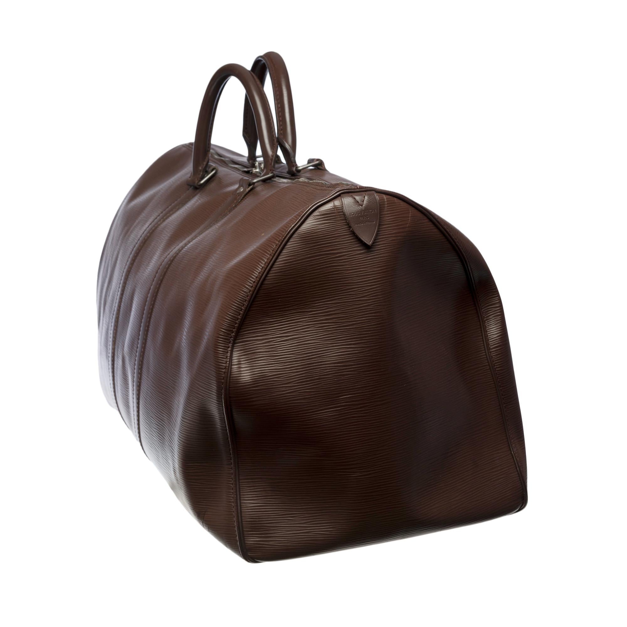 Black Louis Vuitton Keepall 55 Travel bag in Brown épi leather, matte SHW