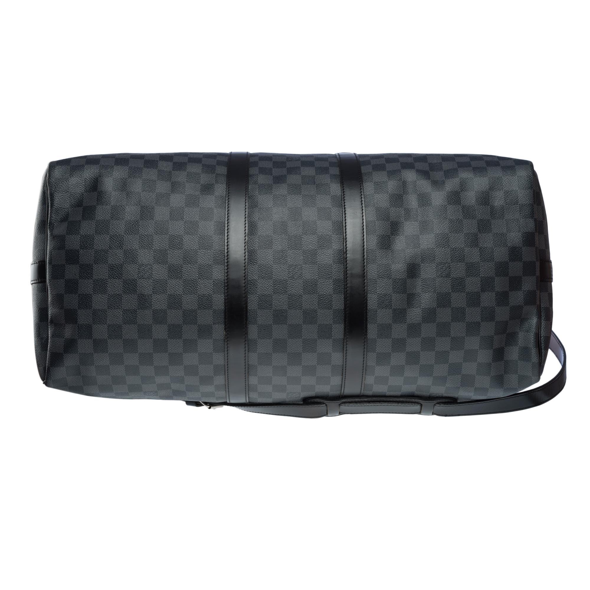 Louis Vuitton Keepall 55 travel bag in graphite checkered canvas, PHW 5