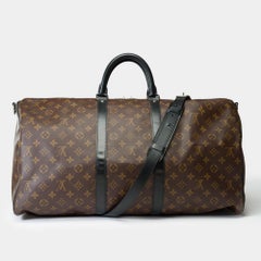 Louis Vuitton Keepall 55 Travel bag strap in brown Macassar Monogram canvas, PHW