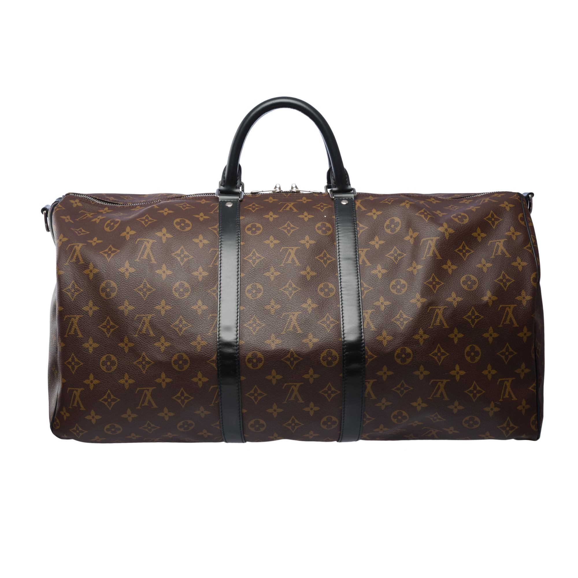 Women's or Men's Louis Vuitton Keepall 55 Travel bag strap in brown Macassar Monogram canvas, PHW