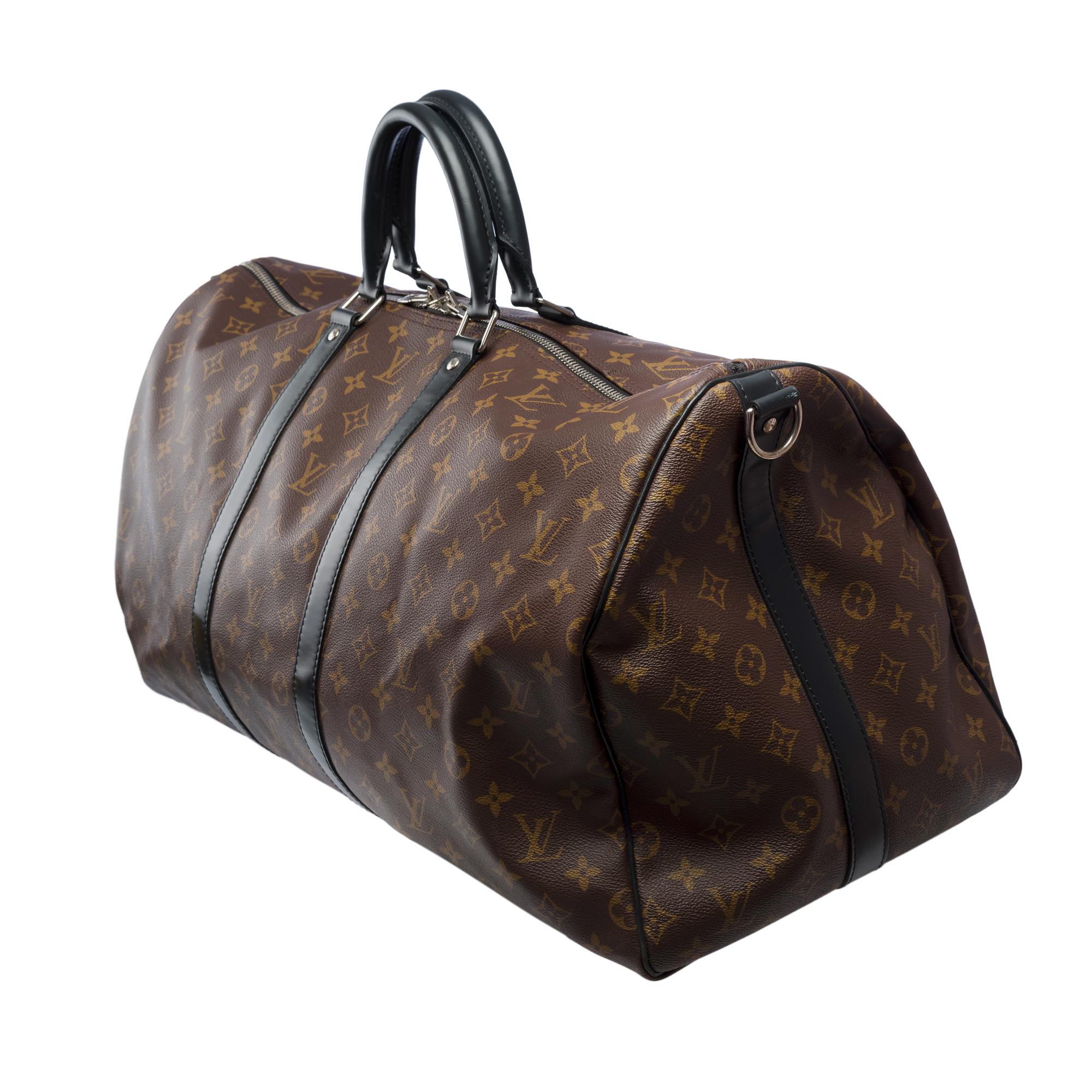 Louis Vuitton Keepall 55 Travel bag strap in brown Macassar Monogram canvas, PHW 1