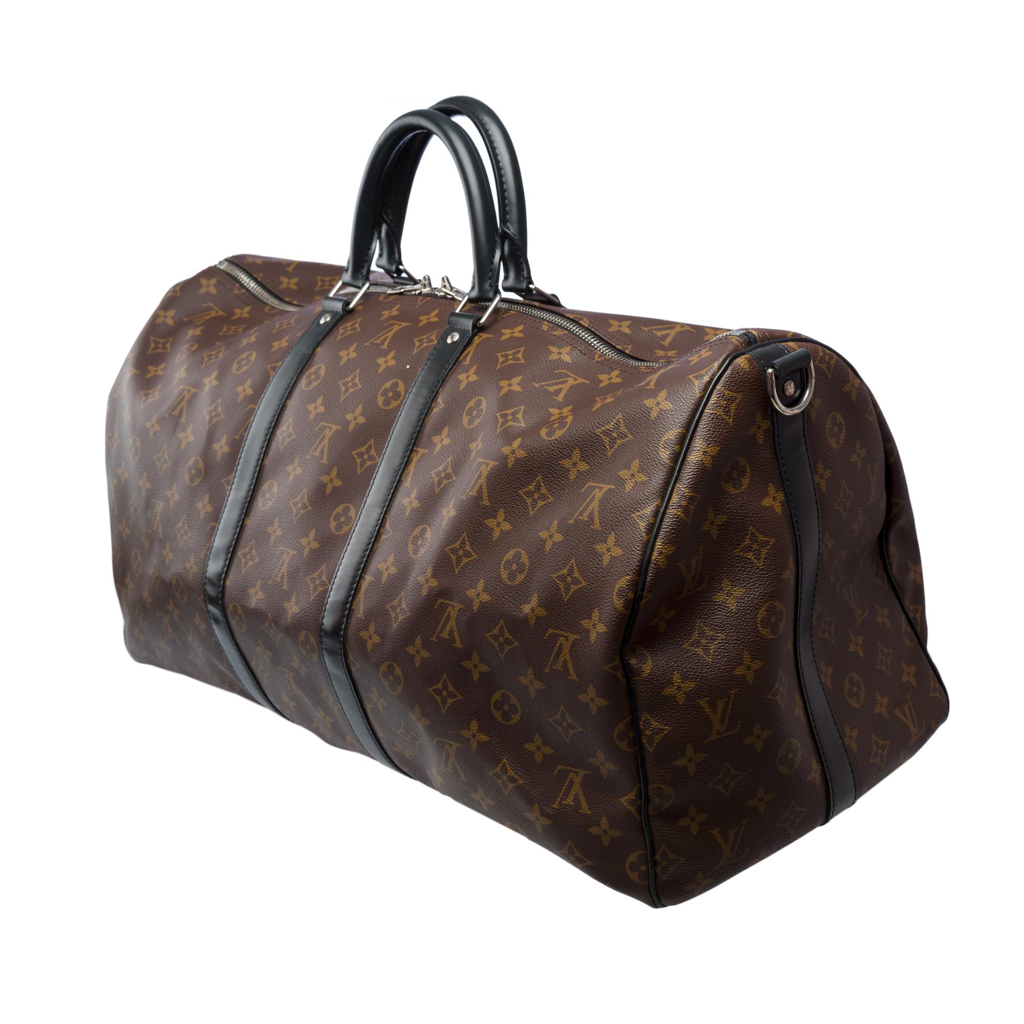 Louis Vuitton Keepall 55 Travel bag strap in brown Macassar Monogram canvas, PHW 2