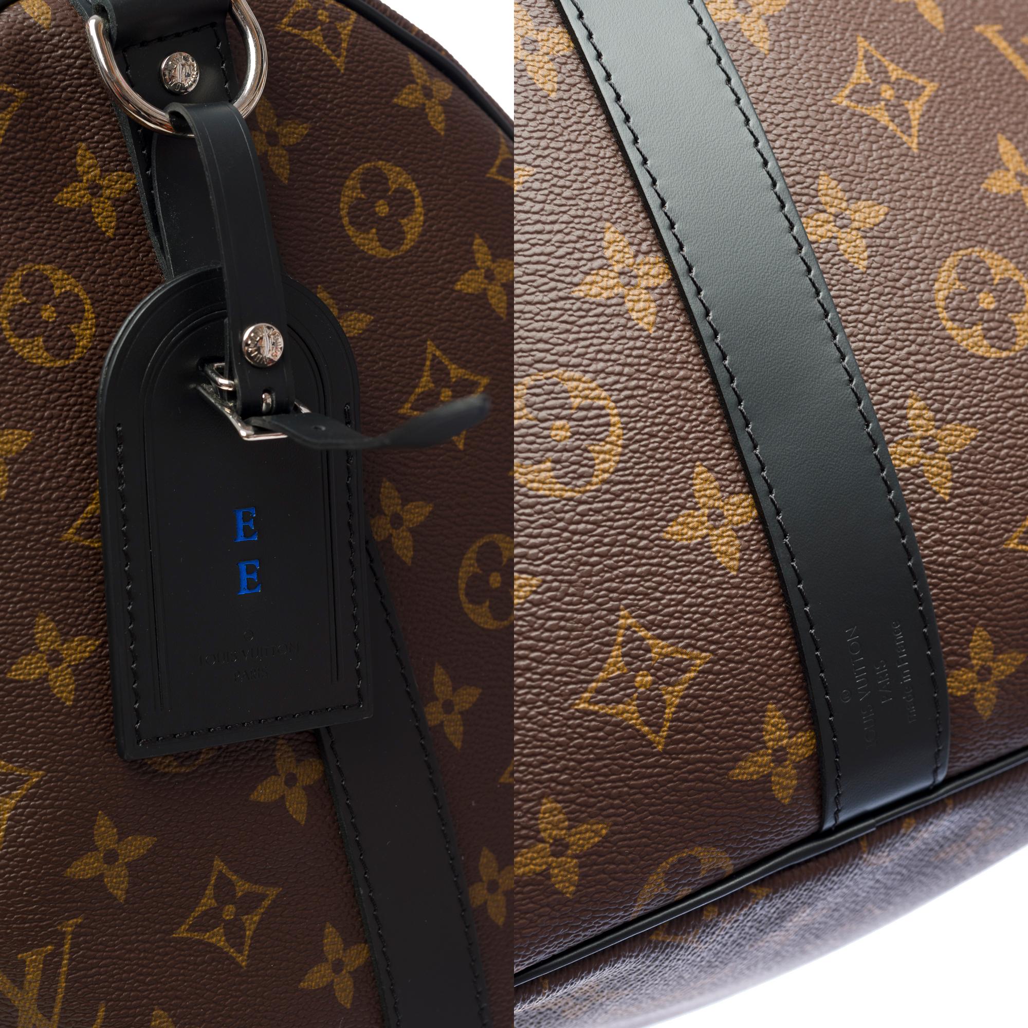 Louis Vuitton Keepall 55 Travel bag strap in brown Macassar Monogram canvas, PHW For Sale 1