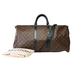 Louis Vuitton Keepall 55 Travel bag strap in brown Macassar Monogram canvas, PHW