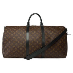 Louis Vuitton Keepall 55 Travel bag strap in brown Macassar Monogram canvas, PHW