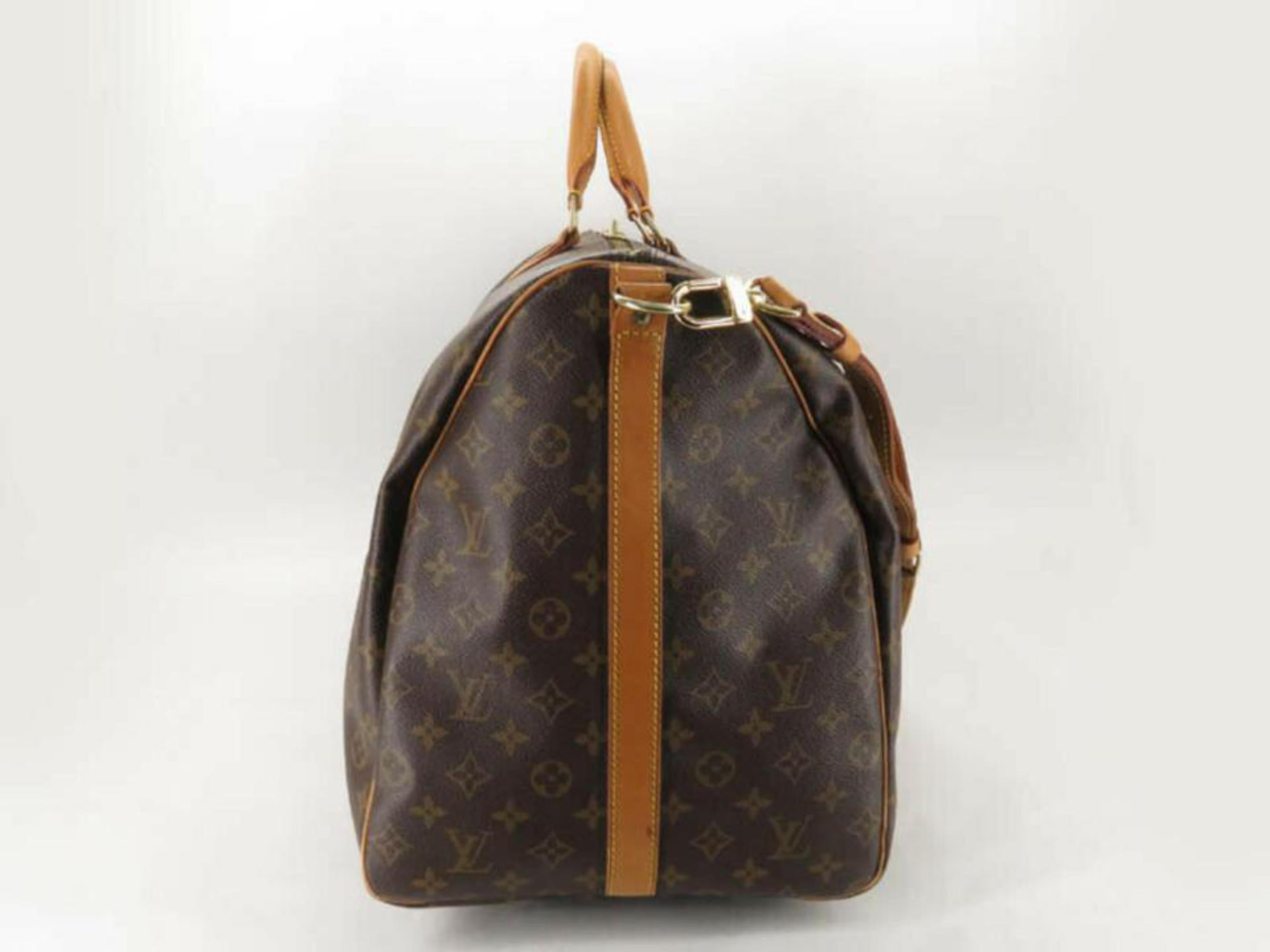Louis Vuitton Keepall 60 with Strap 870161 Brown Coated Canvas Travel Bag For Sale 5