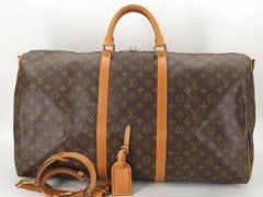 Louis Vuitton Keepall 60 with Strap 870161 Brown Coated Canvas Travel Bag