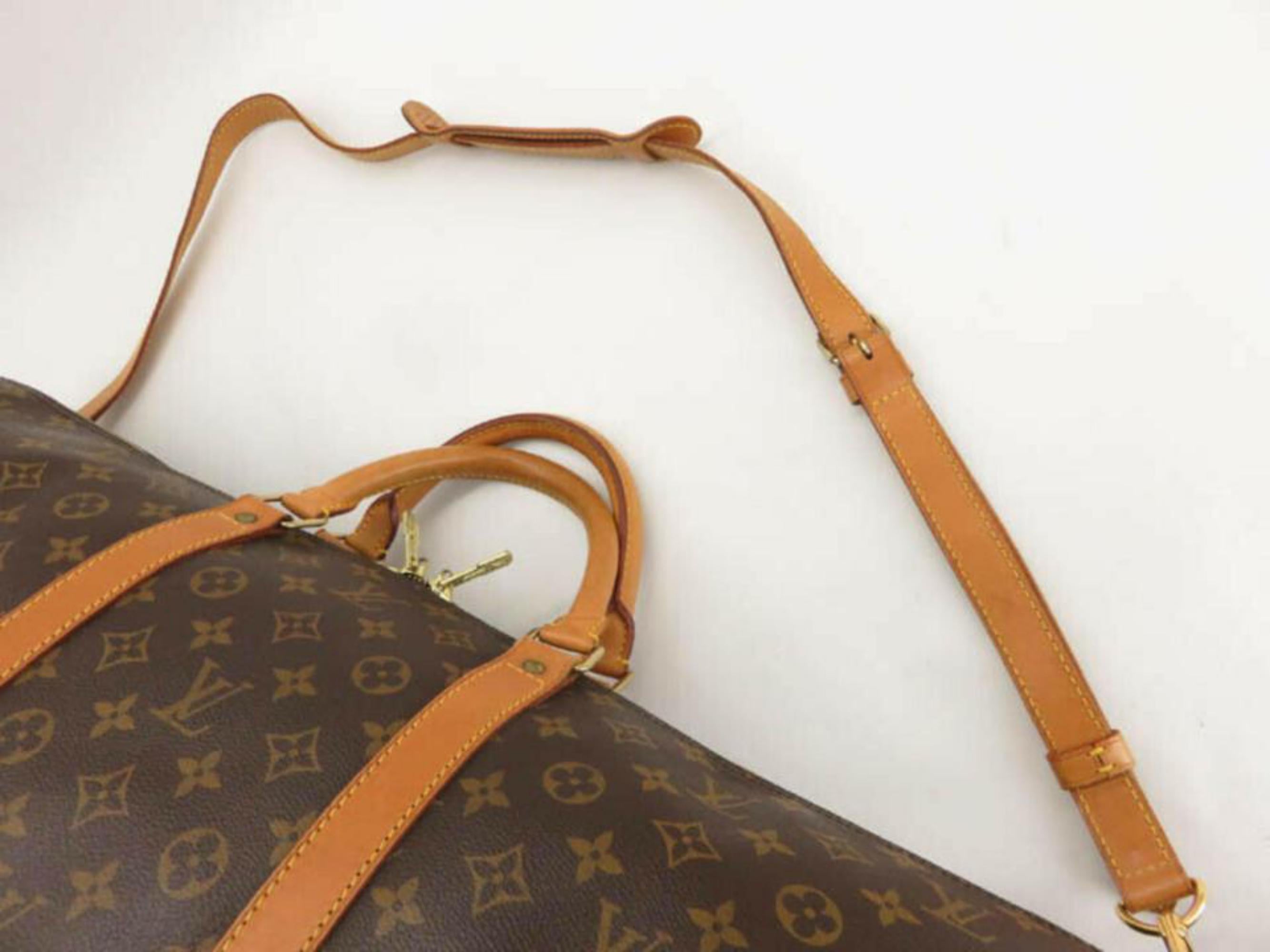 Black Louis Vuitton Keepall 60 with Strap 870161 Brown Coated Canvas Travel Bag For Sale