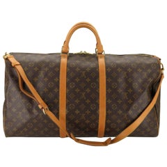 Vintage Louis Vuitton Keepall 60 with Strap 870161 Brown Coated Canvas Travel Bag