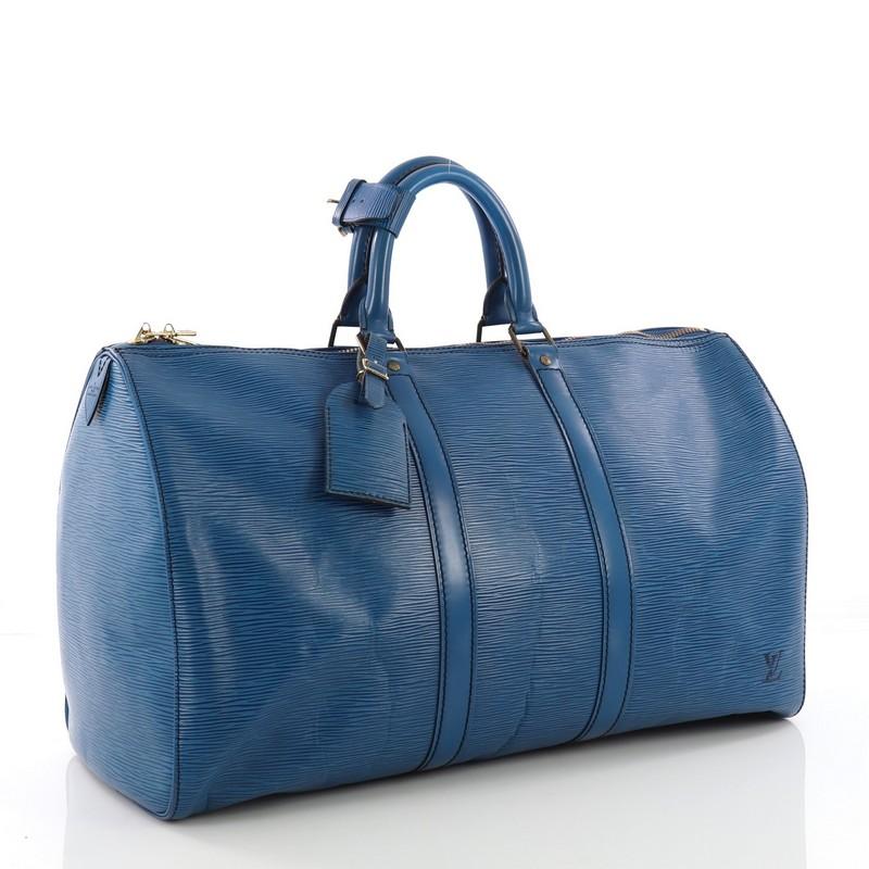 Blue  Louis Vuitton Keepall Bag Epi Leather 45