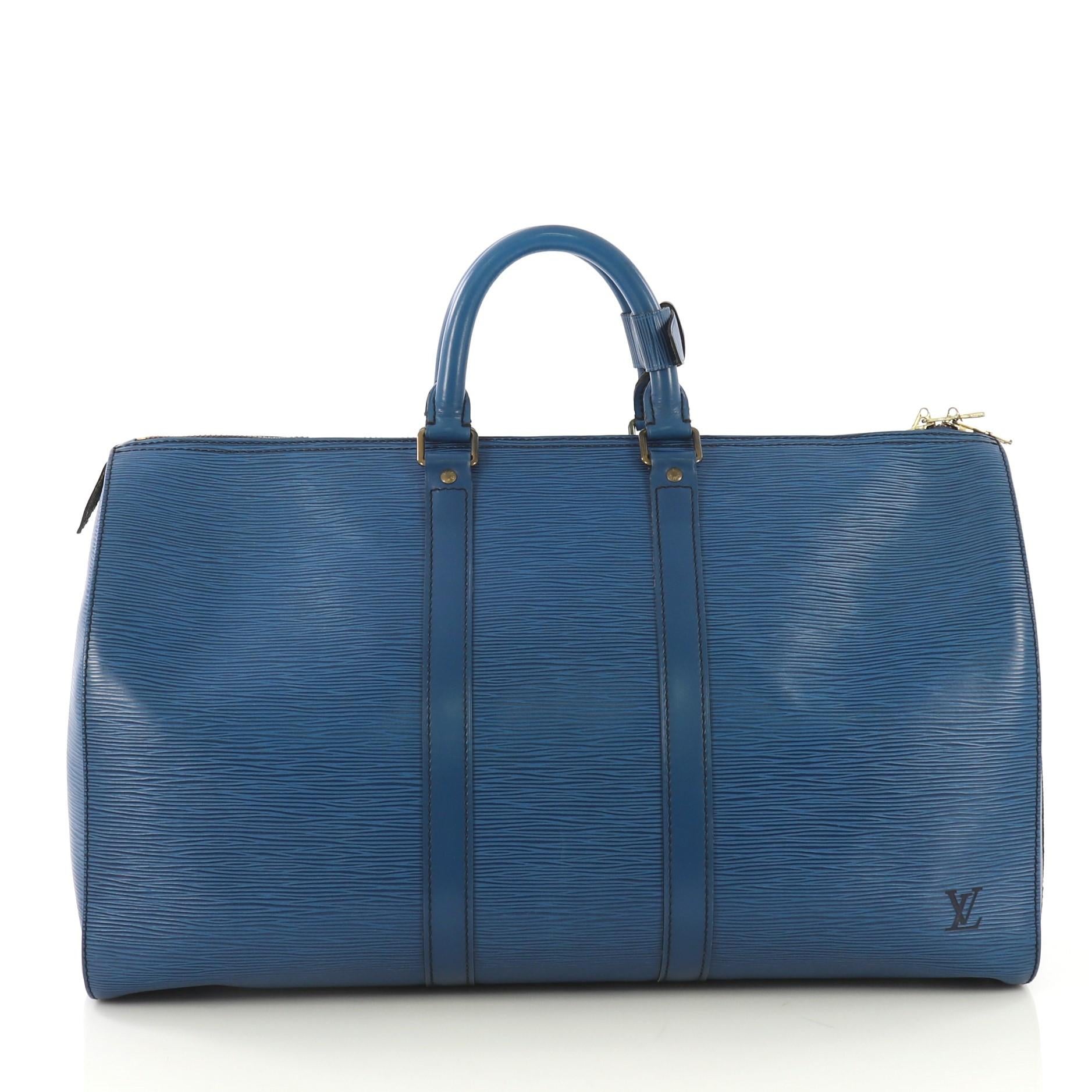 Blue Louis Vuitton Keepall Bag Epi Leather 45