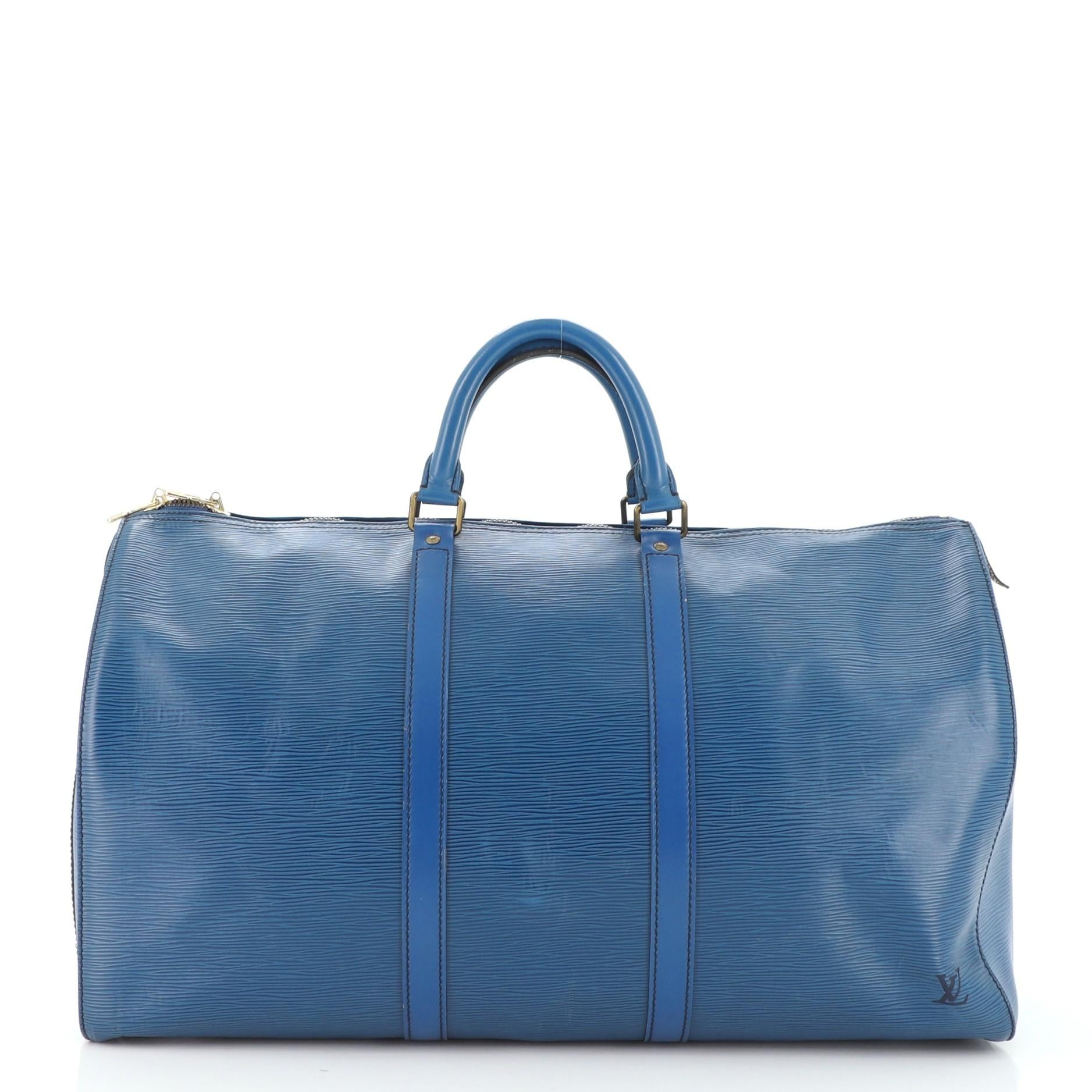Blue Louis Vuitton Keepall Bag Epi Leather 50