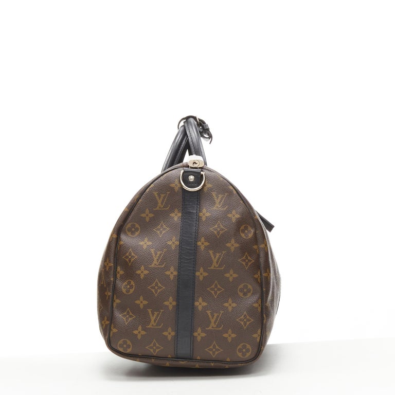 LOUIS VUITTON Keepall Bandouliare 45 Monogram Macassar brown black carryall bag In Good Condition For Sale In Hong Kong, NT