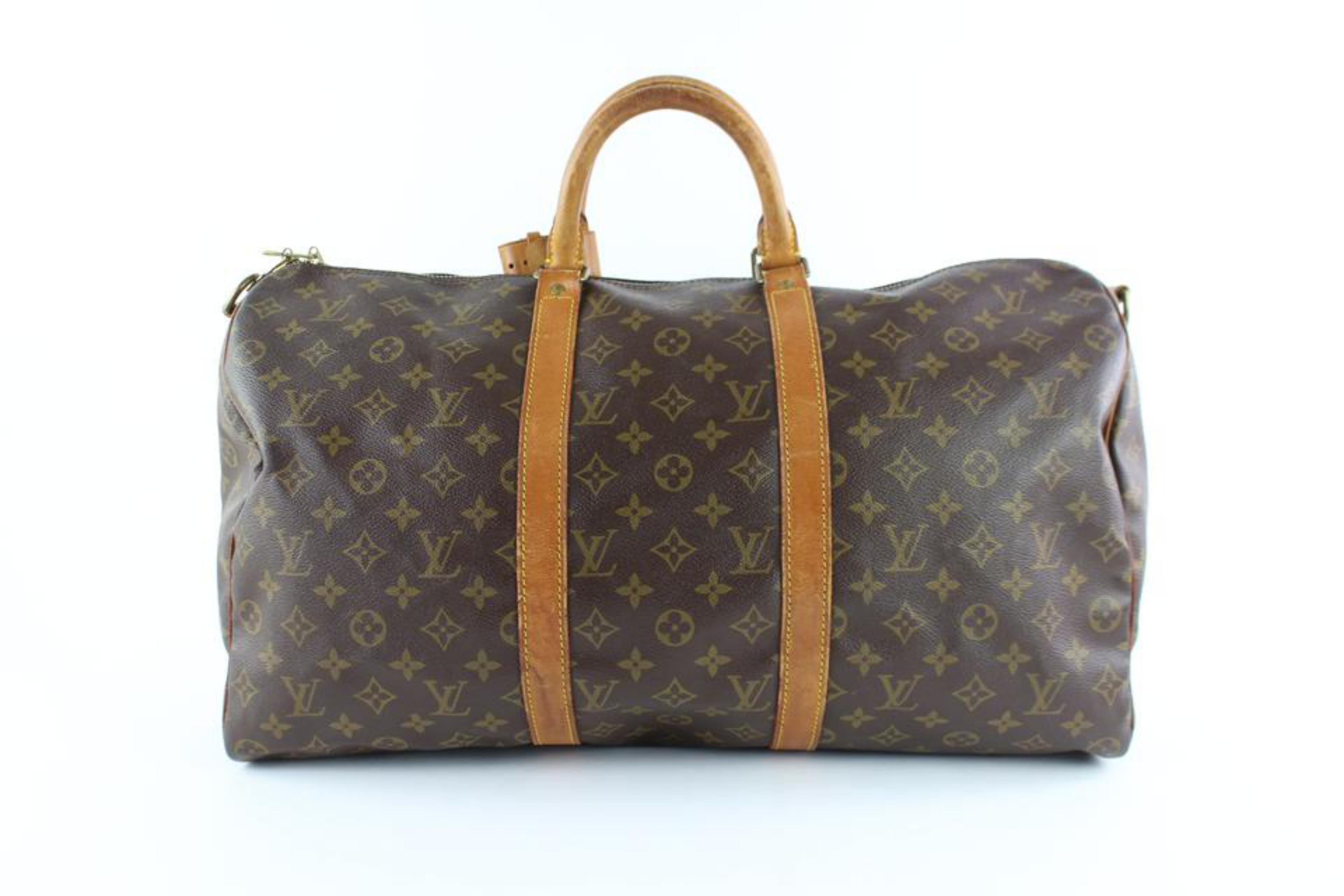 Louis Vuitton Keepall Bandouliere 50 4lz0907 Coated Canvas Weekend/Travel Bag For Sale 2
