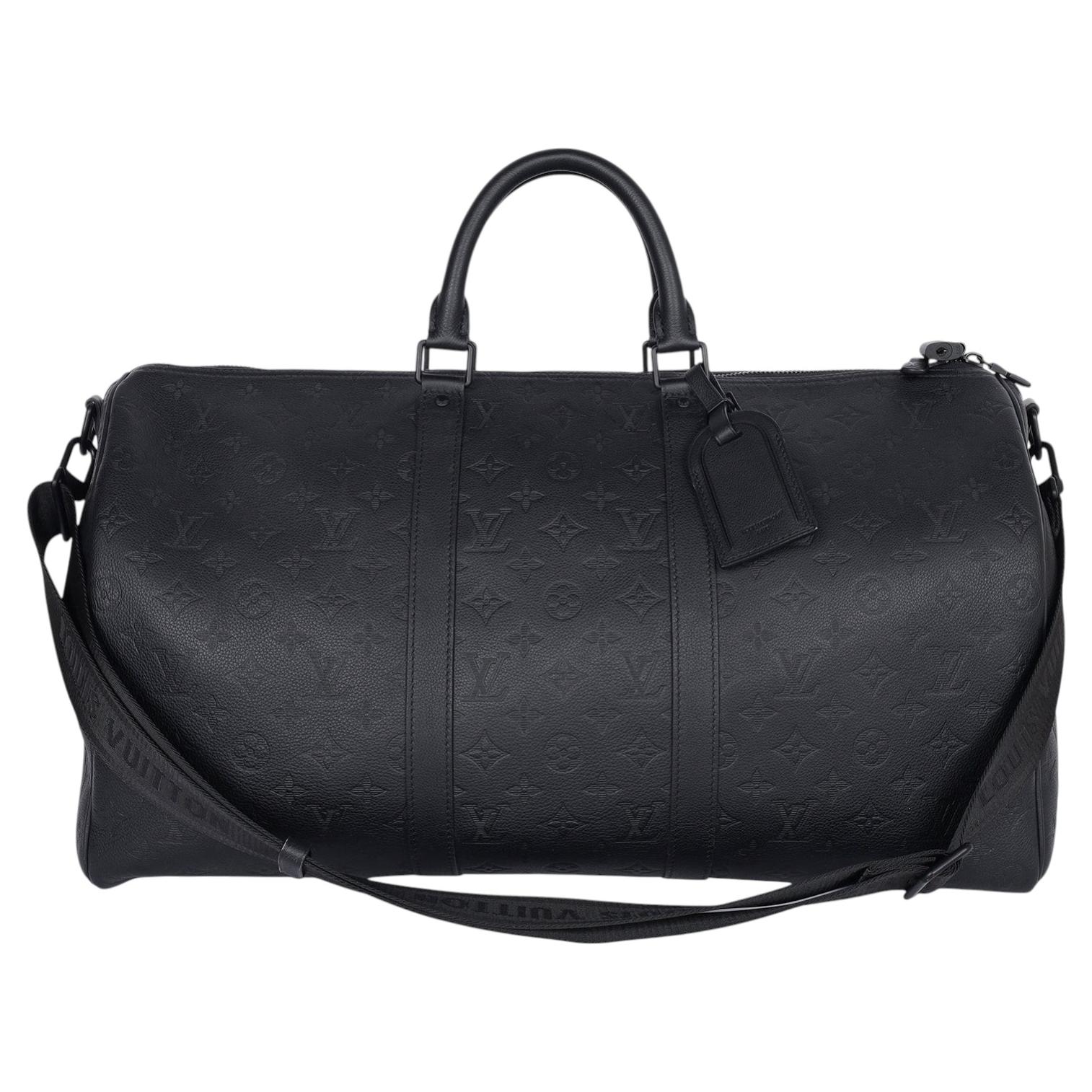 Louis Vuitton Black Leather Keepall Bandouliere 50 Duffle Bag