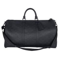 Louis Vuitton Black Leather Keepall Bandouliere 50 Duffle Bag