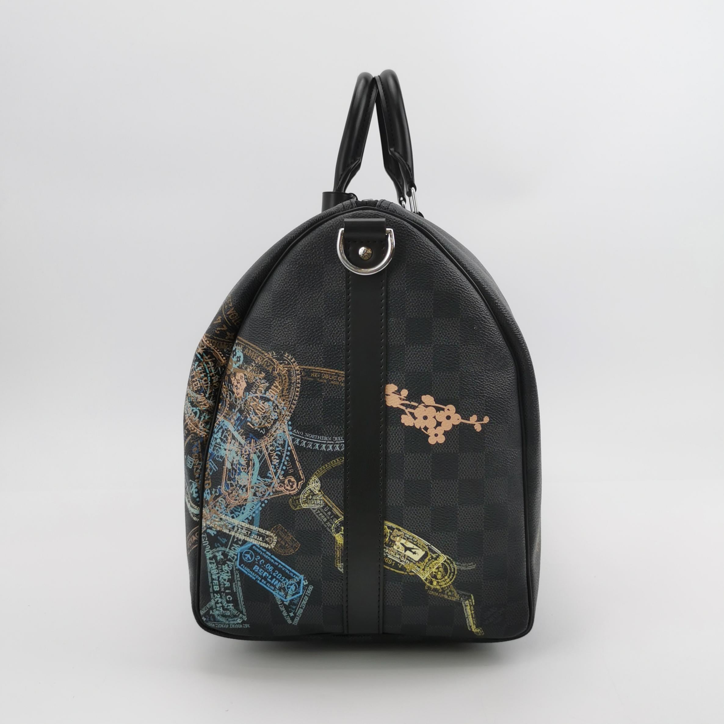 Black Louis Vuitton Keepall Bandouliere 50 Damier Graphite Stamps Animal Zoo