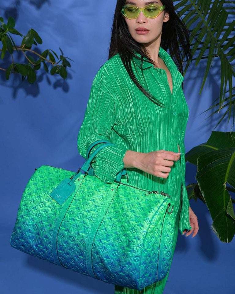 Louis Vuitton Keepall Bandouliere 50 Blue Green Taurillon Weekend Travel Bag