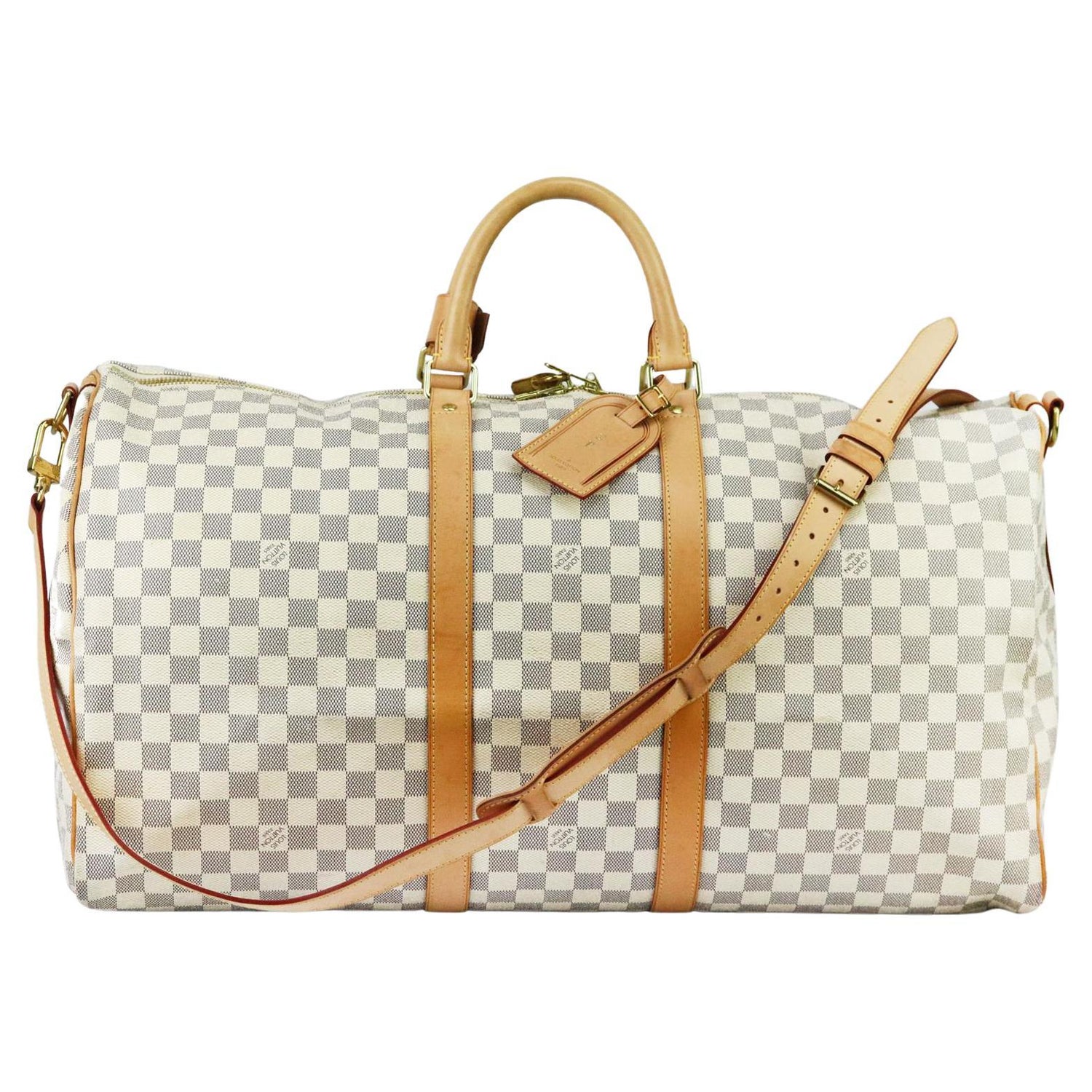 White Louis Vuitton Damier Azur Keepall Bandouliere 55 Travel Bag –  Designer Revival
