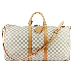 Used Louis Vuitton Keepall Bandoulière 55 Damier Azur Coated Canvas Travel Bag 