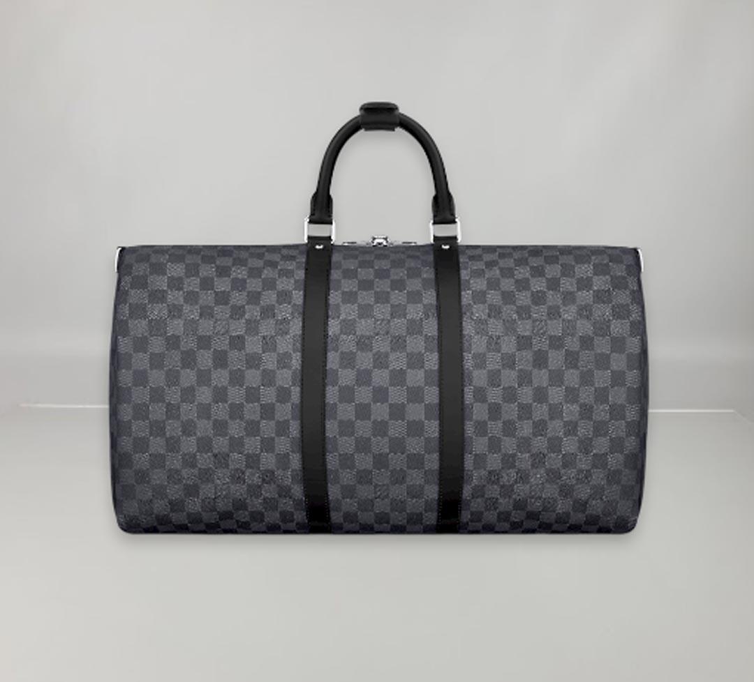 This urban travel bag in a revisited classic, Damier Graphite canvas, is not only stylish but also resistant and light. Hand held with a removable shoulder strap makes it extremely practical to use.