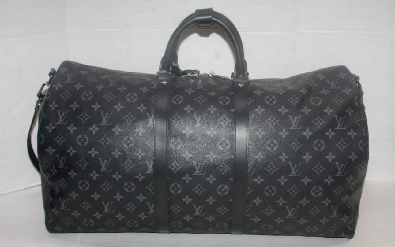 Keepall Bandouliere 55 mit Monogramm von Louis Vuitton  Graphit-Duffel-Tasche SD 5108  im Angebot 3