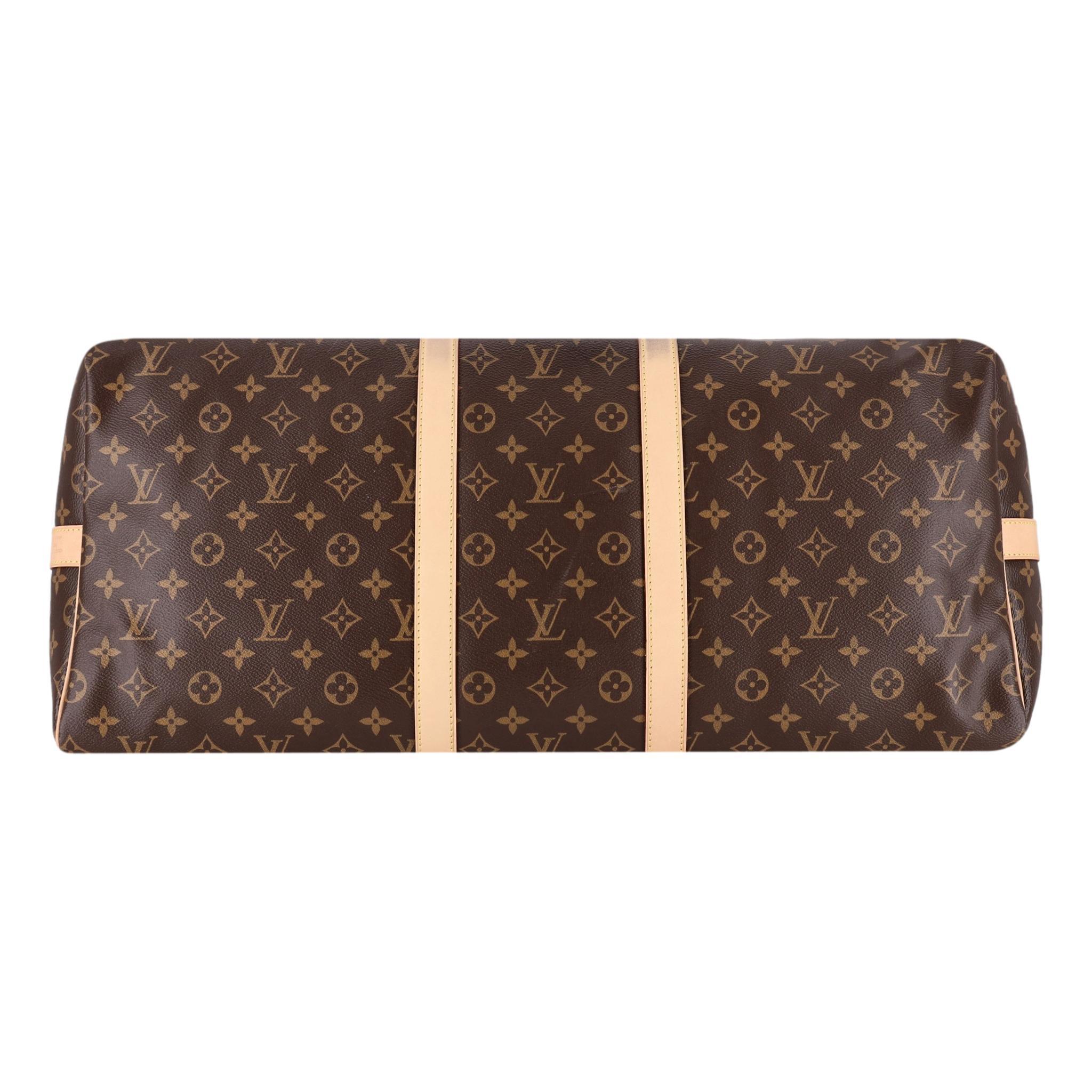 Women's or Men's Louis Vuitton Keepall Bandoulière 60 Monogram Coated Canvas Travel Bag For Sale