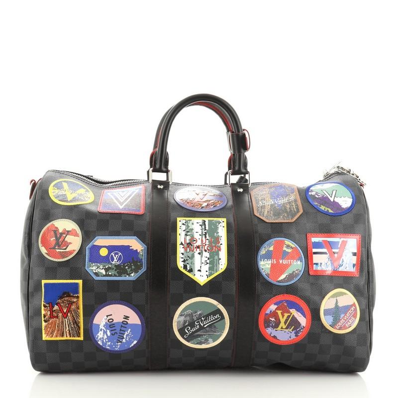Noir Louis Vuitton Keepall Bandoulière Alps Patches Damier Graphite 45