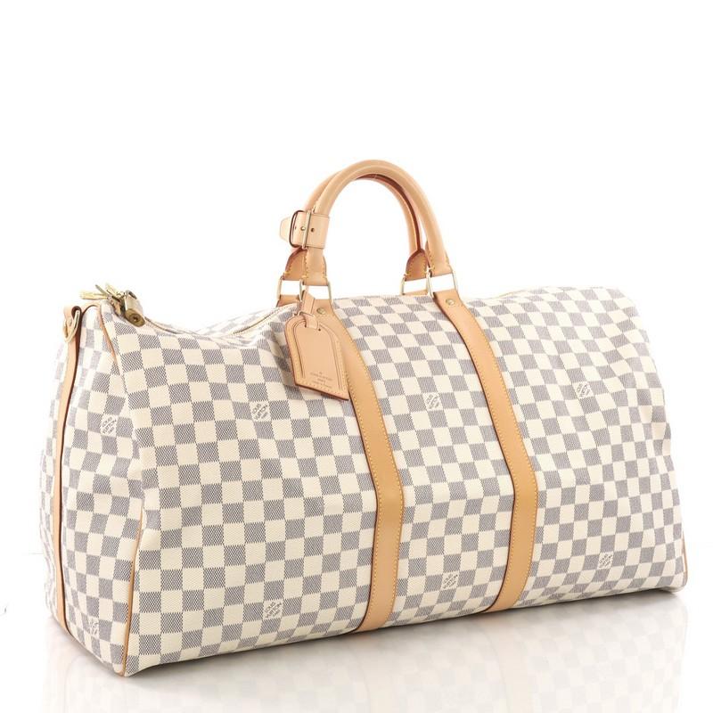 Beige  Louis Vuitton Keepall Bandouliere Bag Damier 55