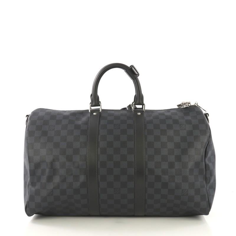 Black Louis Vuitton Keepall Bandouliere Bag Damier Cobalt 45